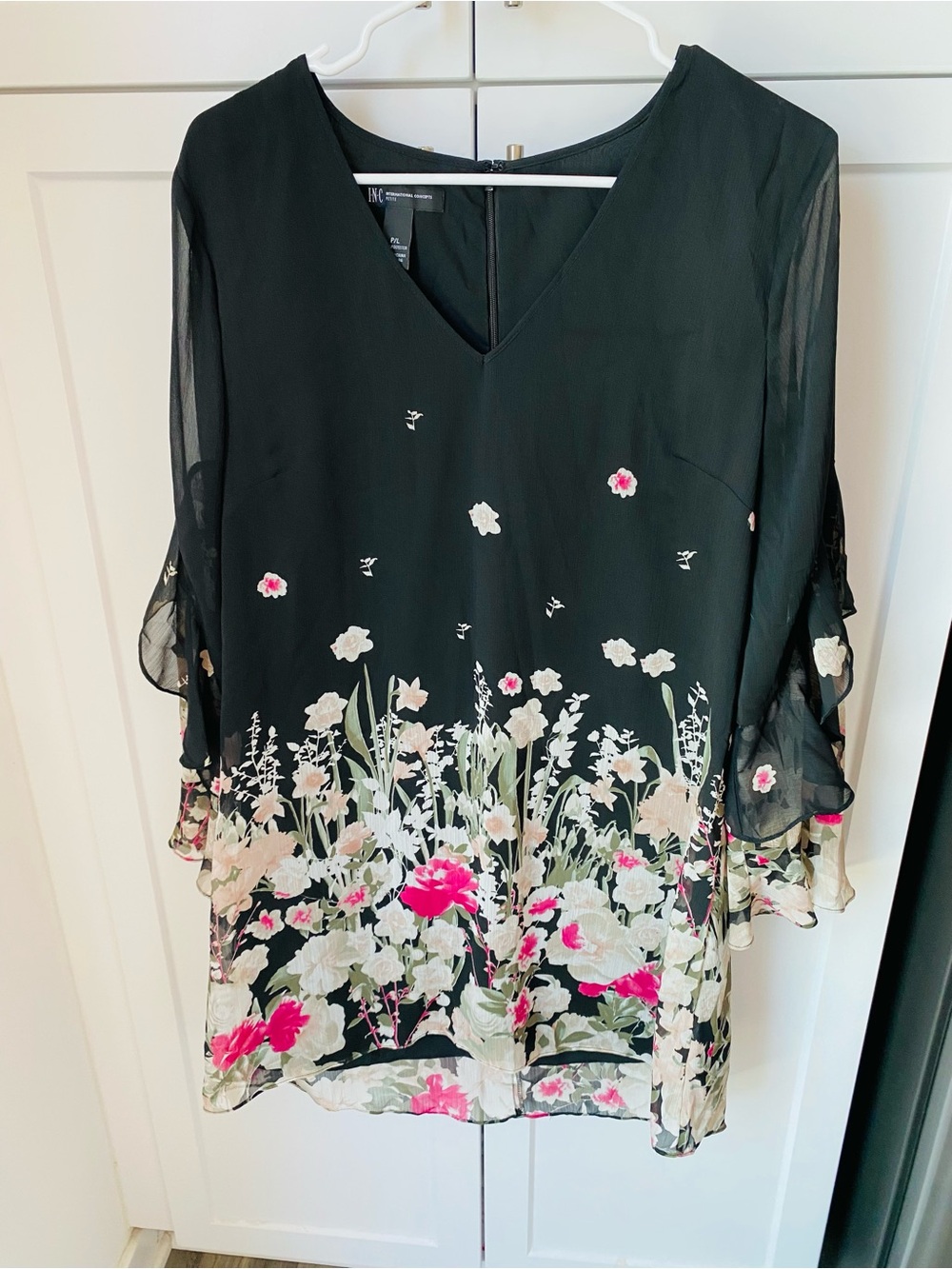 INC large womens long sleeve slip dress floral nwot
